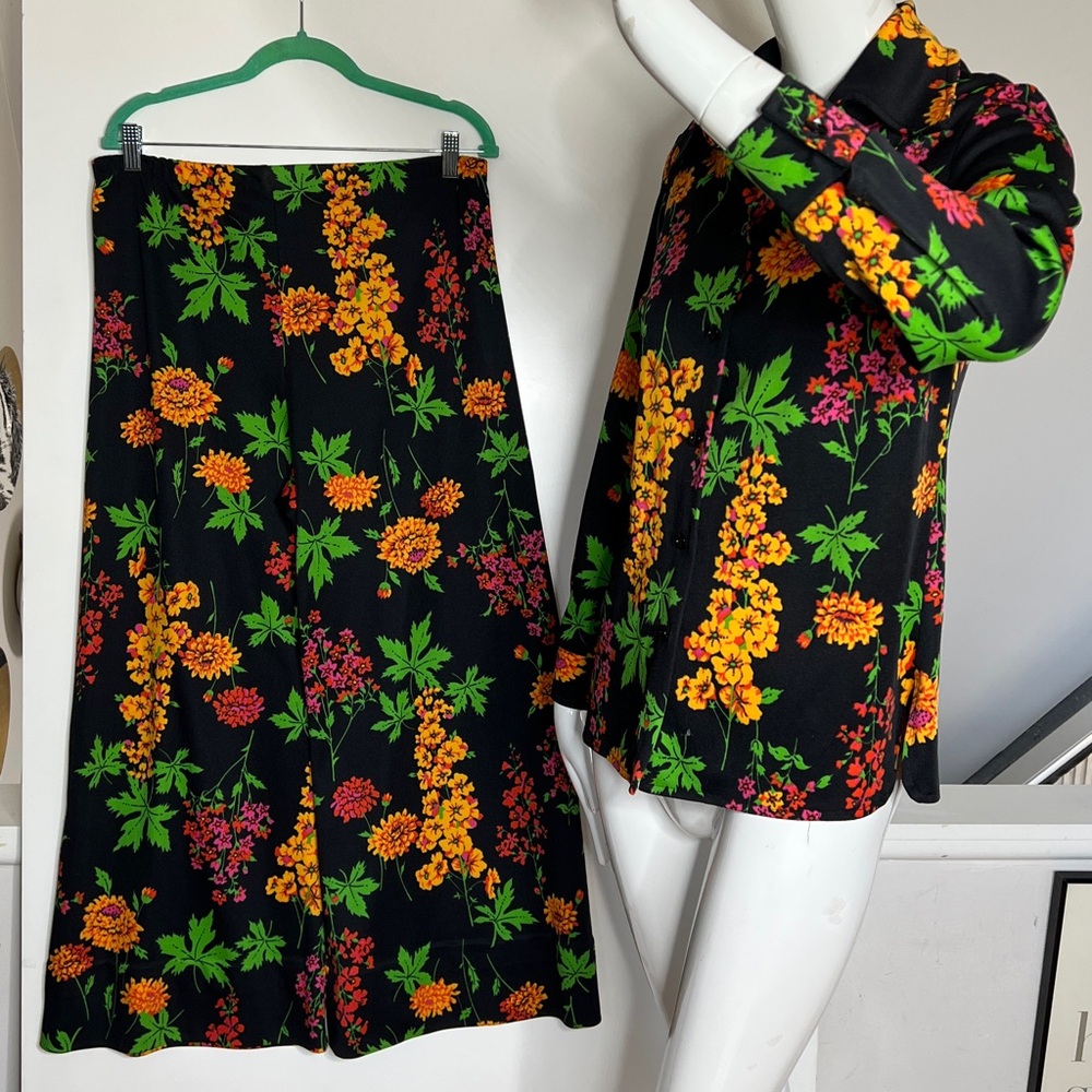 Sears Sz 6-8 Vintage Two Piece Viscose Button Shirt Elastic Waist Pant Suit - Picture 5 of 8